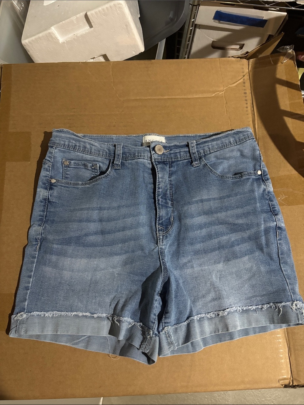 ANGEL Forever Young Light Blue Frayed Hem Women's Denim Shorts